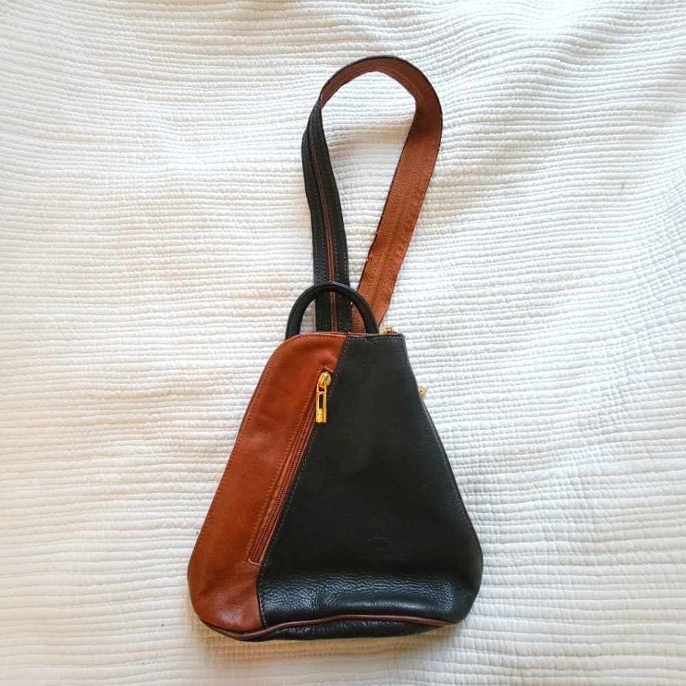 Vintage Italian Leather Borgo Giovanni Two Tone Knapsack Backpack 2 in 1